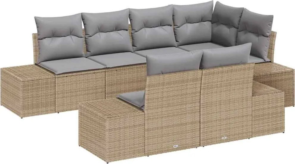 vidaXL Kerti Kanapé Szett 7 pcs Beige és Világosszürke polirattan