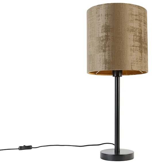 Modern asztali lámpa fekete, barna árnyalattal 25 cm - Simplo