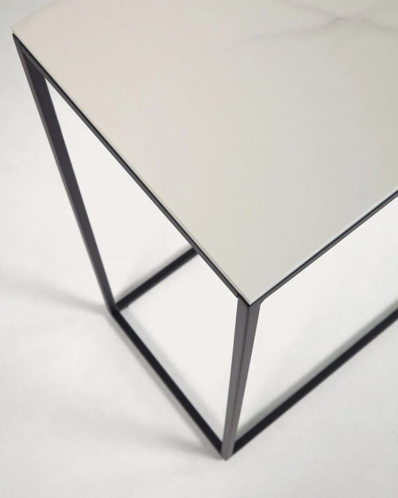 Fekete-fehér konzolasztal kerámia asztallappal 30x110 cm Rewena – Kave Home