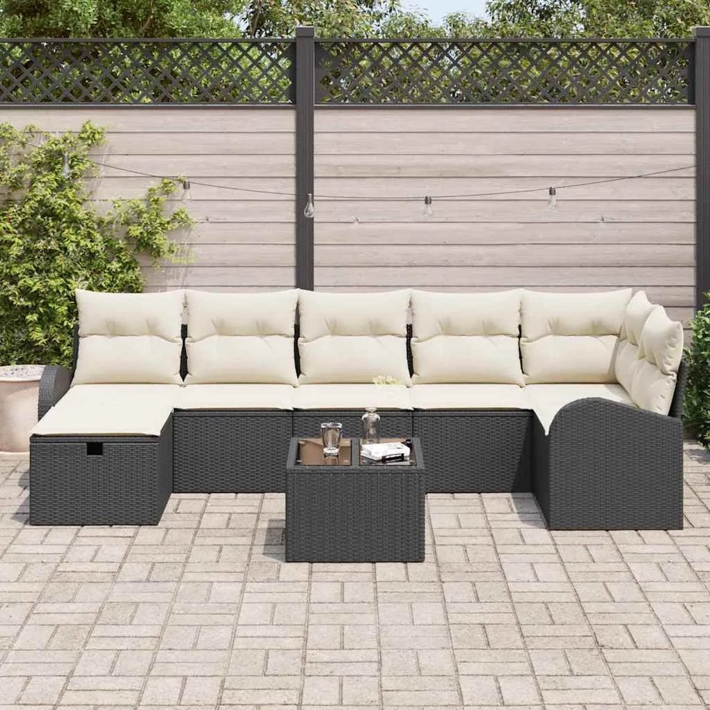 Kerti Kanapé Szett 8 pcs Fekete és krémszínű 289 x 124 x 85 cm