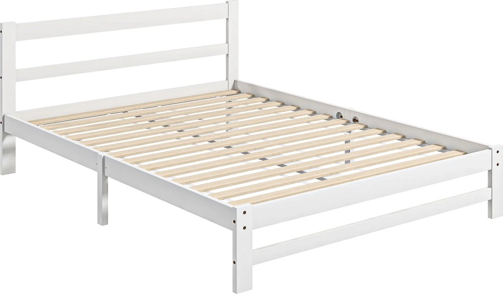 HOMCOM Fából készült Ágykeret 195x141 cm Kétszemélyes Ágykeret 135x190 cm-es Matrachoz (nem tartozék) 300 kg Teherbírás, Fehér | Aosom