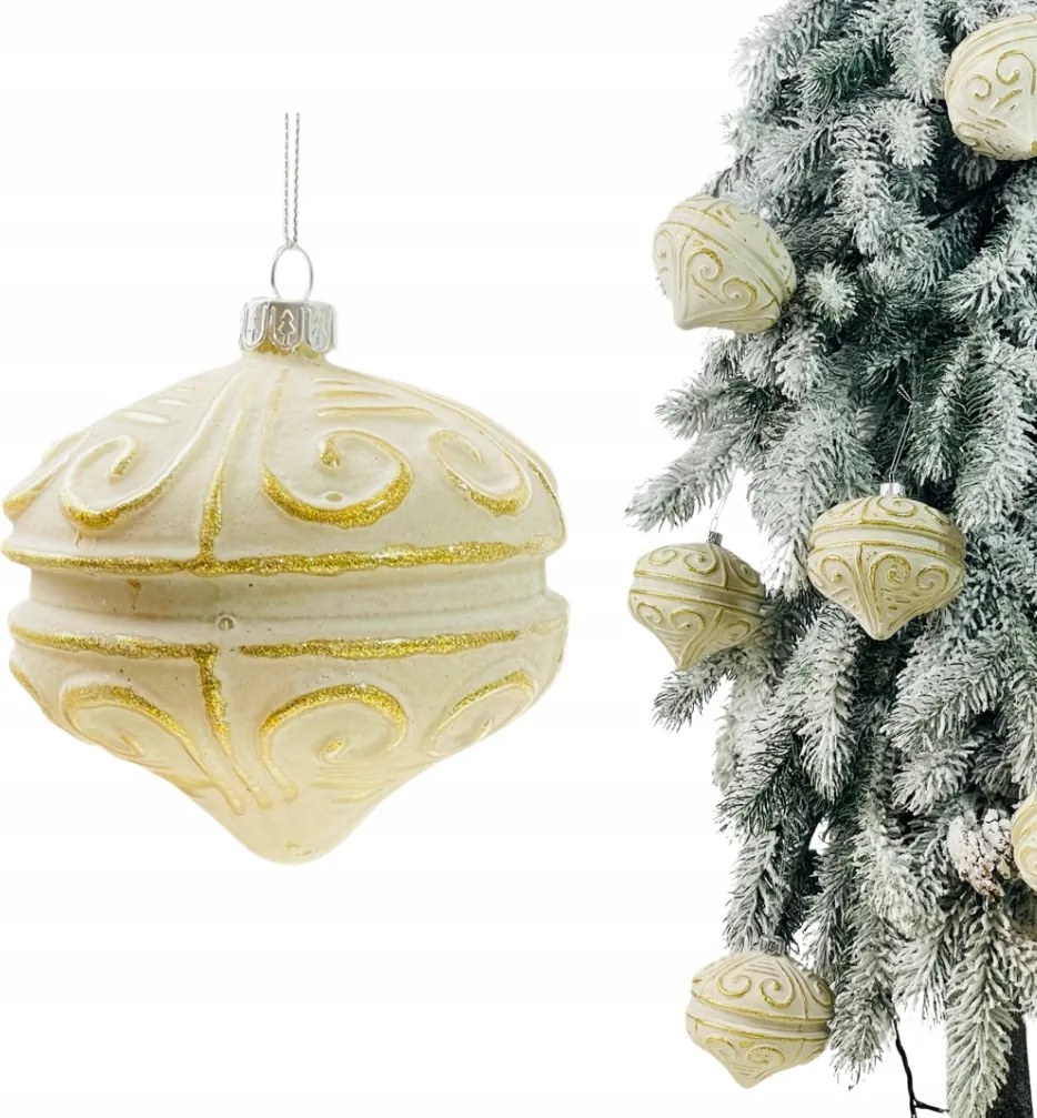 Krémes Üveg Dísz Bábu Karácsonyfára Nagy Gömbök Karácsonyfa Díszek 10 CM