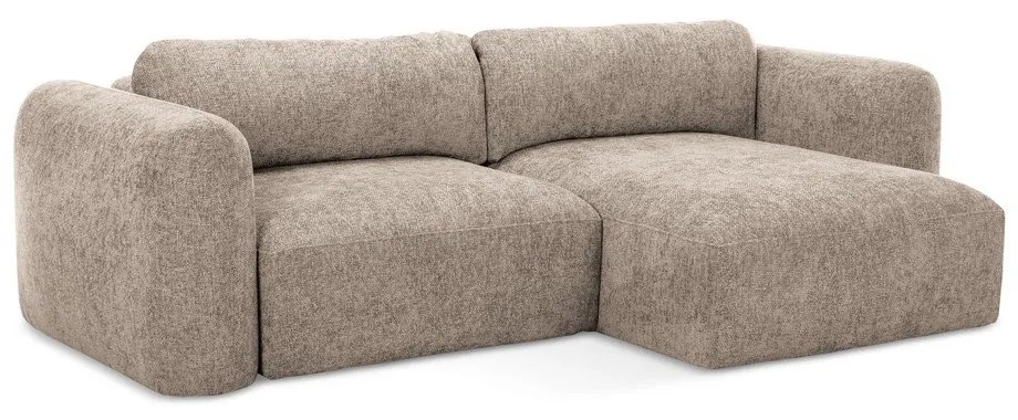 Világosbarna zsenília kinyitható-tárolóhelyes sarokkanapé (jobb oldali-heverő résszel) Mele – Makamii