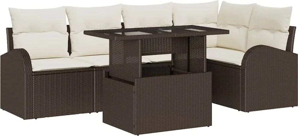 vidaXL Kerti Kanapé Szett tárolóval 6 pcs Barna és Krém polirattan