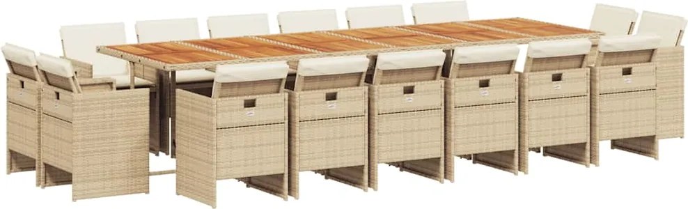 vidaXL 17 részes bézs polyrattan kerti étkezőgarnitúra párnákkal
