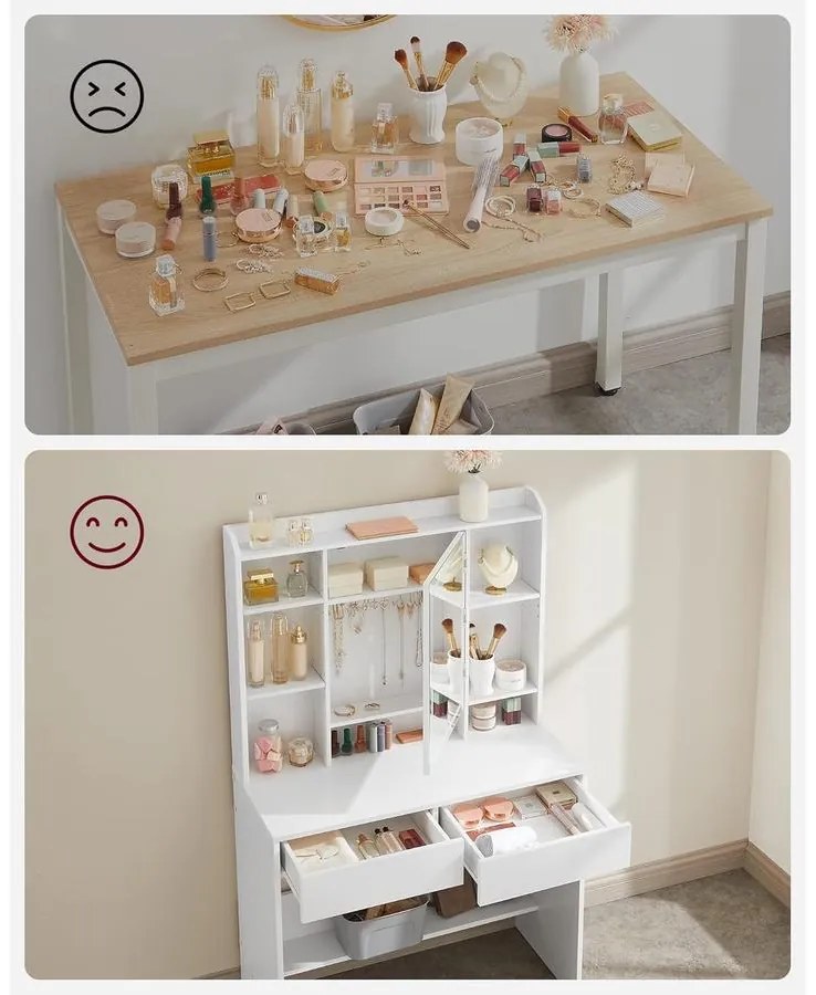 Fésülködőasztal LED világítással, fehér