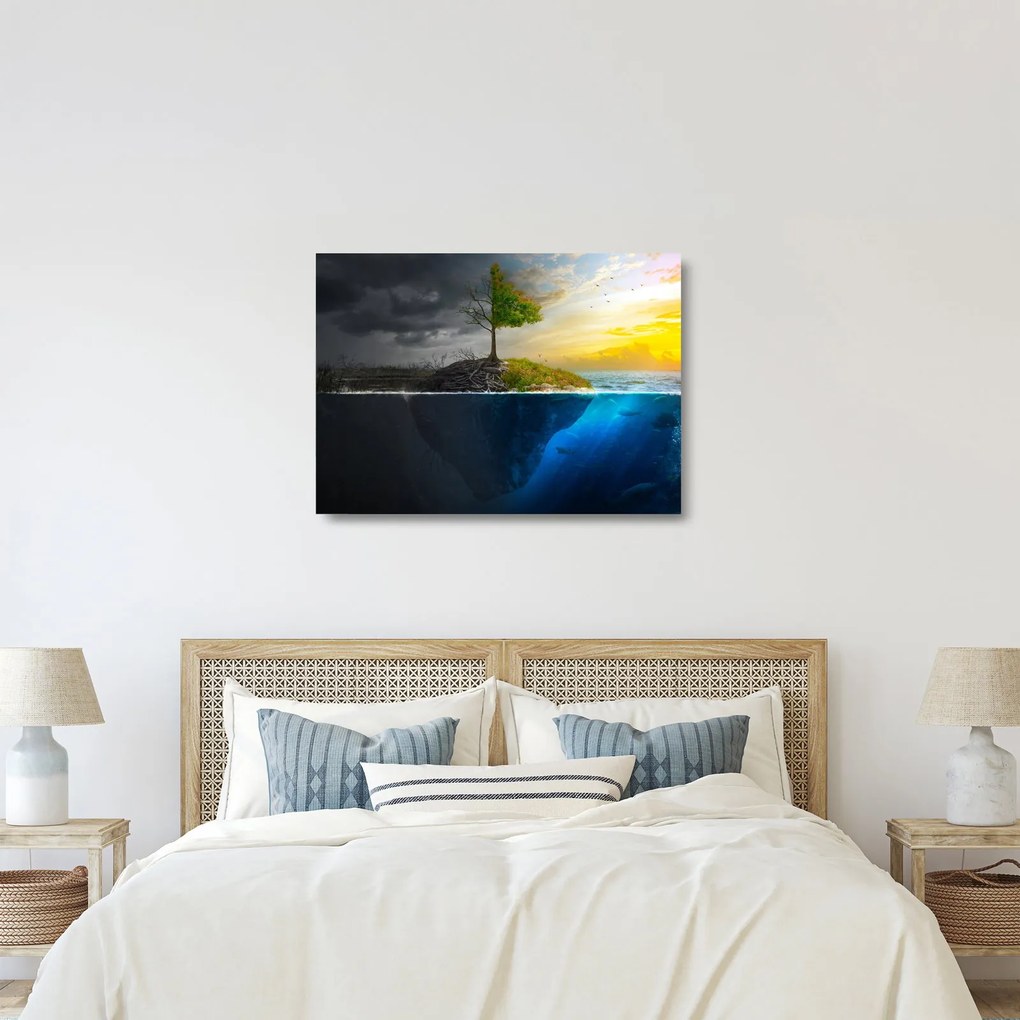 Két oldalt mutató kép (üvegen) (70x50 cm)