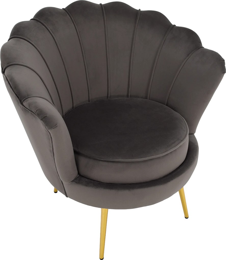 Art-deco stílusú fotel, szürkésbarna Velvet szövet/gold arany króm, NOBLEO