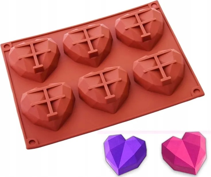 Szilikon Öntőforma Egyrészes Szív Gyémánt 6 Foglalat Szív Forma B1870