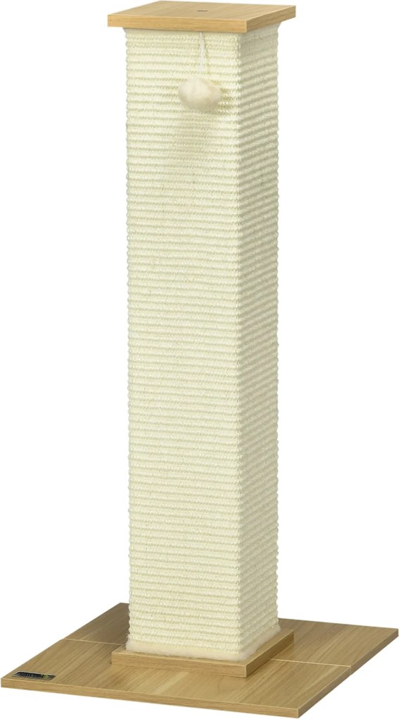 PawHut Kaparófa, 80 cm, Macskák számára játék labdával, Zsinegkaparó, Macska kaparófelülettel, Macskabútor, Tölgy+Krémfehér | Aosom