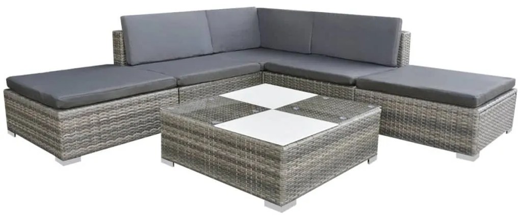 vidaXL 6 részes szürke polyrattan kerti ülőgarnitúra párnákkal