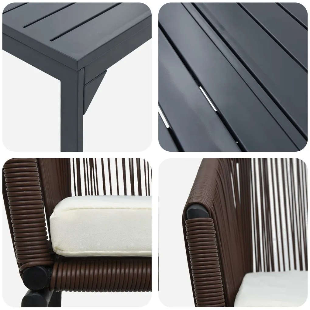 10 részes kerti étkezőszett párnákkal Barna Poli Rattan, Bővíthető kerti asztal Antracit (140-210)x90x73 cm Acél