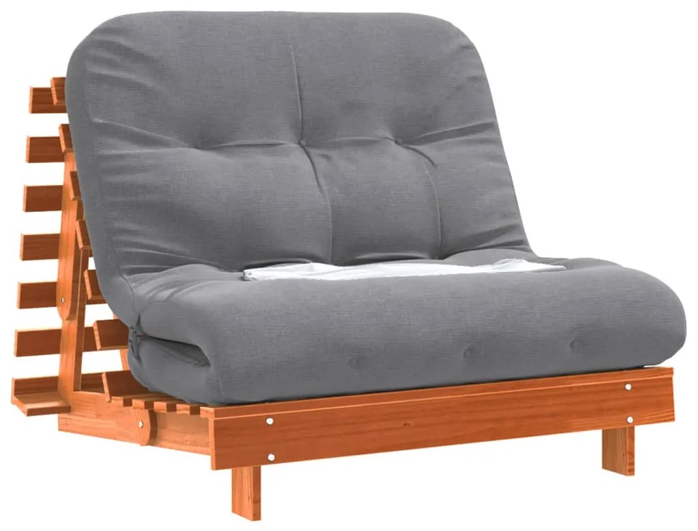 viaszbarna tömör fenyőfa futon kanapéágy matraccal 100x206x11cm