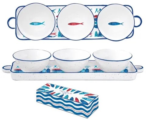 Porcelán tálkaszett 3db-os 10cm,porcelántálcán 37x10cm dobozban, Sardine&#039;s Party