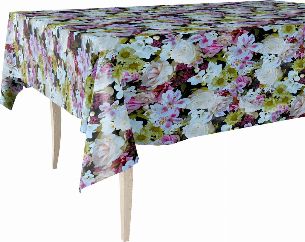 Cerata Vastag Abrosz Fekete Bőrből Színes Virágokkal 140x400