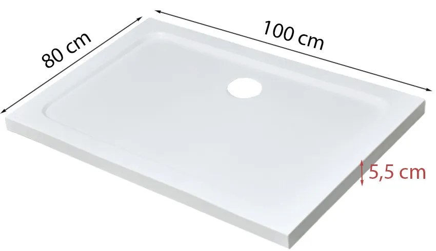 Modena Slim aszimmetrikus szögletes akril zuhanytálca, 80x100 cm