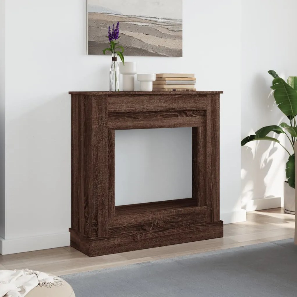 barna tölgy színű szerelt fa kandallóburkolat 90 x 30 x 90 cm