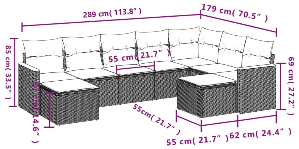 9-részes bézs polyrattan kerti ülőgarnitúra párnákkal