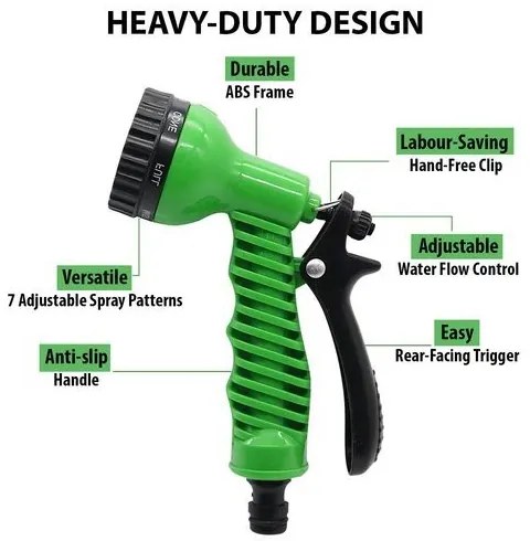 Garden Tools kerti öntöző szett: többpermetes szórópisztoly négy tartozékkal, műanyag, zöld / fekete 7 Fajta szórási Mód 4 Tartozékkal