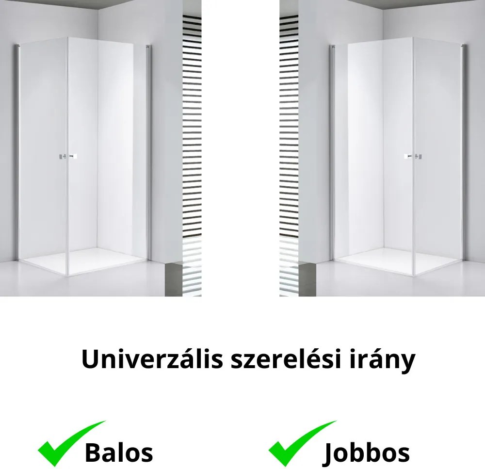 Stuxi Bari Duo 90x80 aszimmetrikus 2 nyíló ajtós zuhanykabin 6 mm vízlepergető biztonsági üveggel, króm