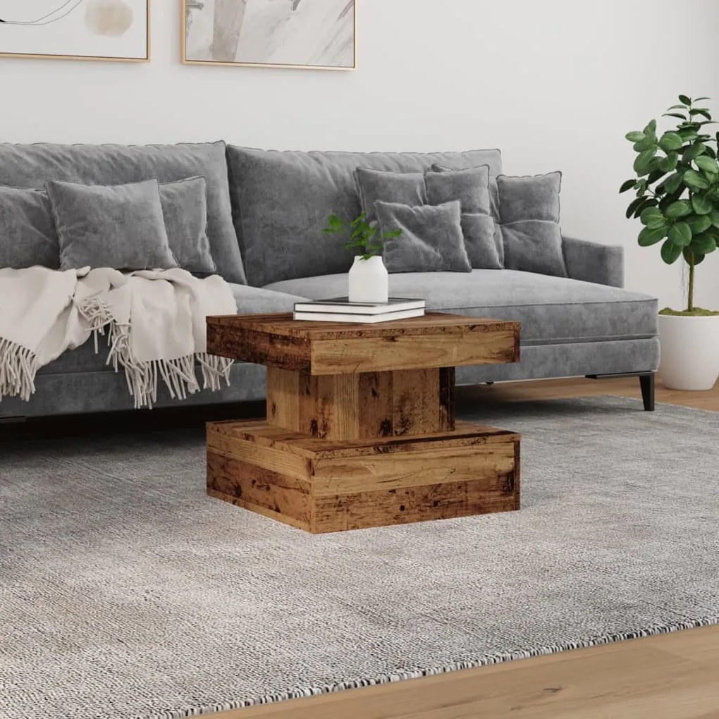 antik fa színű dohányzóasztal LED-lámpákkal 50 x 50 x 40 cm