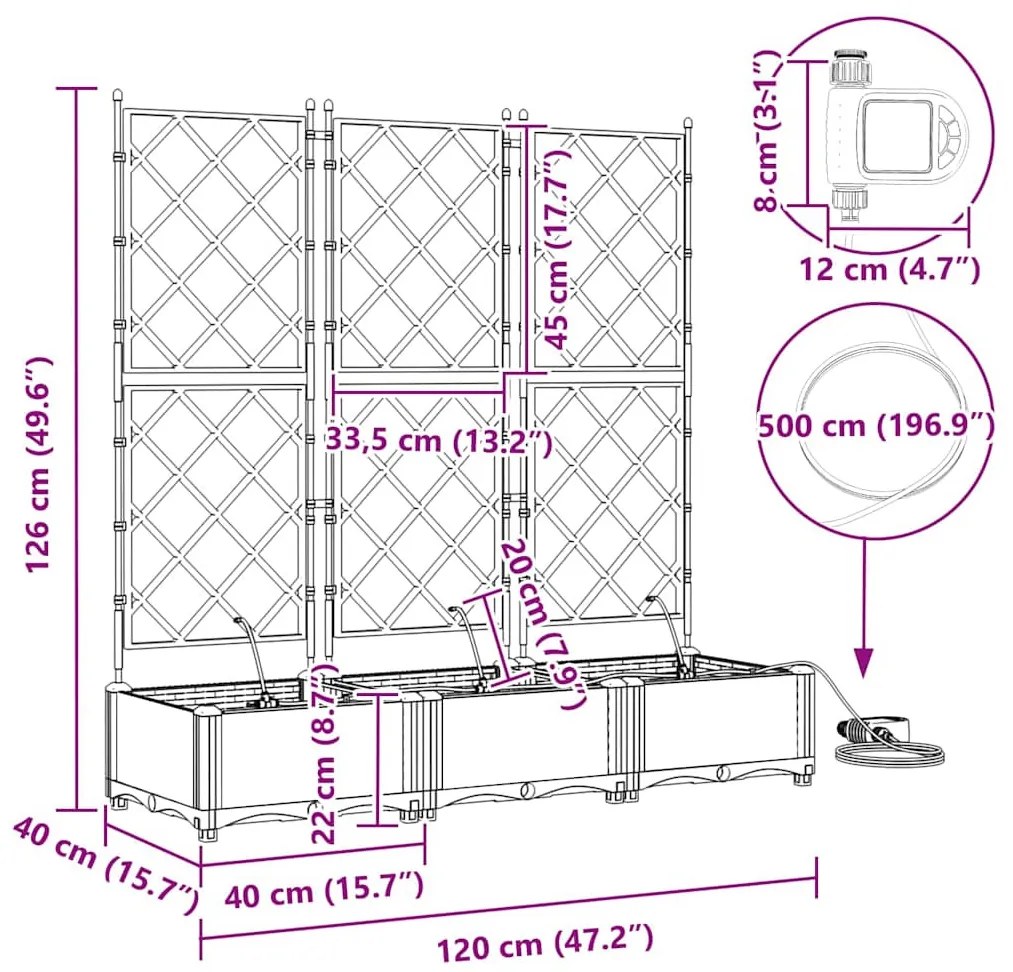 Kerti ültetők Fehér 120 x 40 x 126 cm Acél