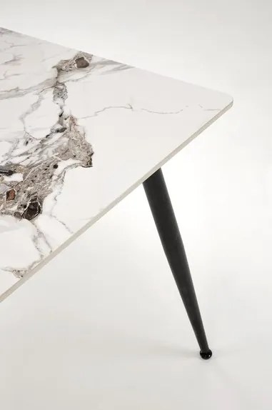 EMILIO 140 cm asztal, fehér márvány asztallappal, fekete lábakkal