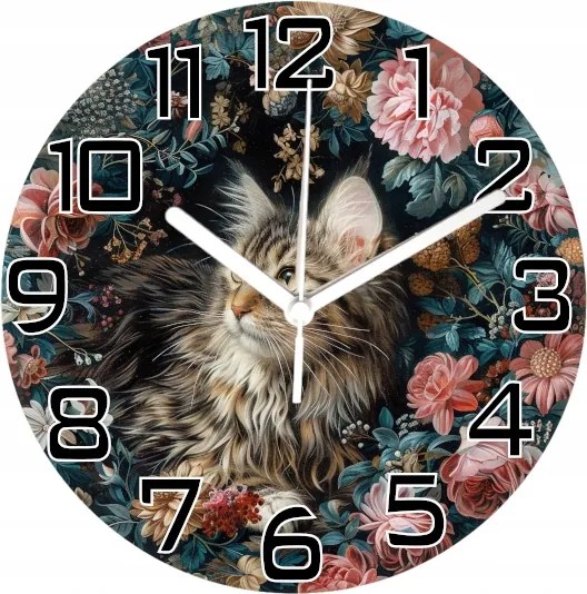 Falióra Csodálatos Macska Virágokkal Ideális Cicák Csendes Mechanizmus