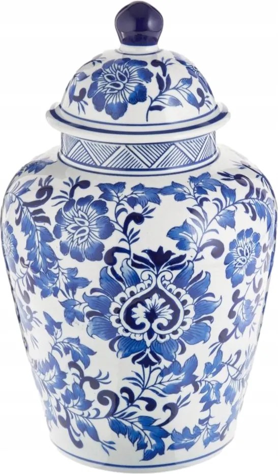 tároló váza Fehér Kék virág mintás Ginger amfora urna mozaik váza