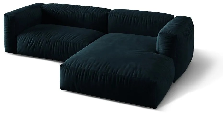 Sötétkék bársony moduláris sarokkanapé (jobb oldali-heverő résszel) Martina – Micadoni