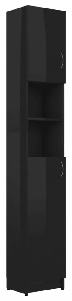 Magasfényű fekete forgácslap fürdőszobaszekrény 32x25,5x190 cm