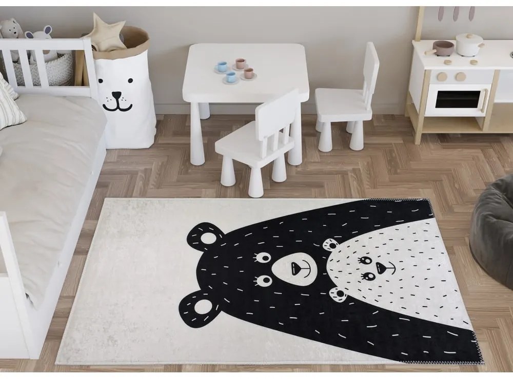 Fekete-fehér mosható gyerek szőnyeg 100x160 cm Bear Family – Vitaus