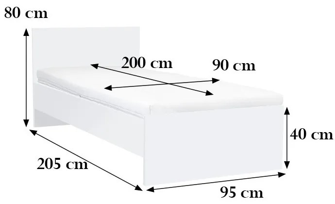 Miami egyszemélyes ágy 90x200 cm fehér-fehér