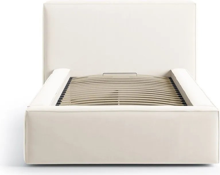Krémszínű kárpitozott ágyneműtartós egyszemélyes ágy ágyráccsal 90x200 cm Jodie – Micadoni