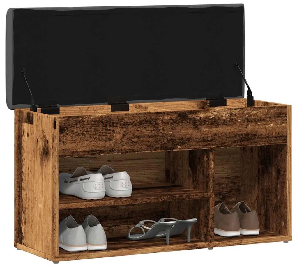antik fa szerelt fa cipőtároló pad 82x32x45,5 cm