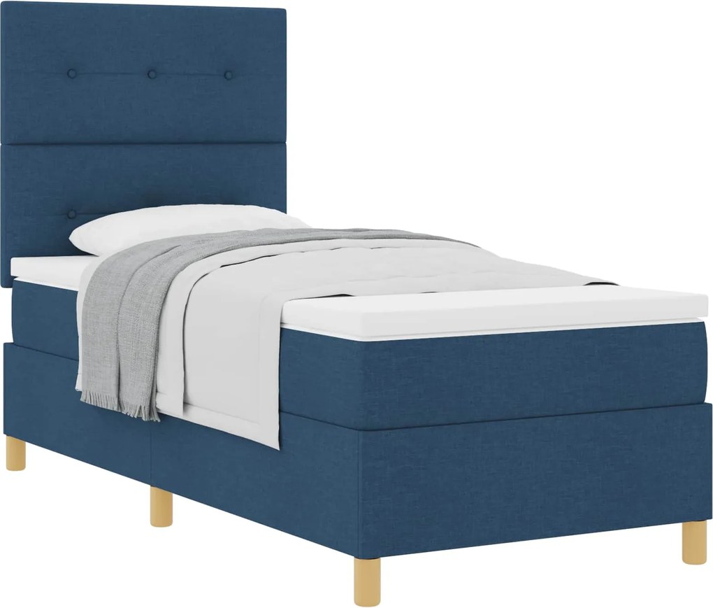 vidaXL Boxrugós ágy matracmal fejtámlával Kék 80 x 200 cm szövet