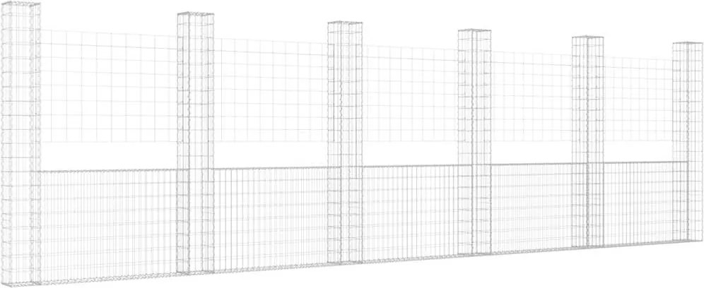 vidaXL U-alakú vas gabionkosár 6 oszloppal 620 x 20 x 200 cm