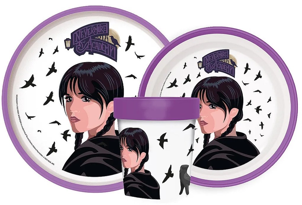 Wednesday Nevermore Academy csúszásmentes étkészlet, micro műanyag szett