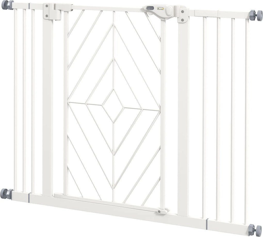 PawHut Kutyakorlát Lépcsőhöz, Automatikusan Záródó Ajtóval, 74-100 cm, Ajtó Biztonsági Kerítés, Fúrás Nélkül, Kutyabariér, Fehér | Aosom