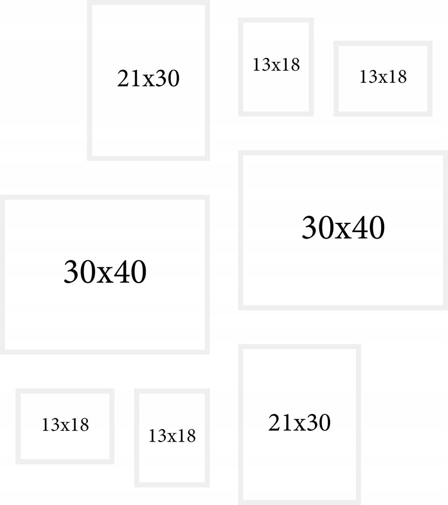 Képkeret Fehér 8db-os szett 30x40, A4 13x18