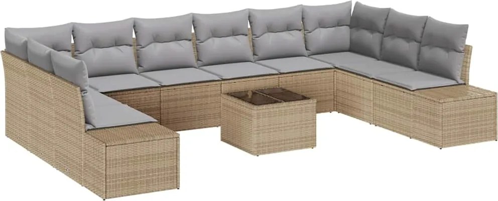 vidaXL Kerti Kanapé Szett párnával 11 pcs Bézs polirattan