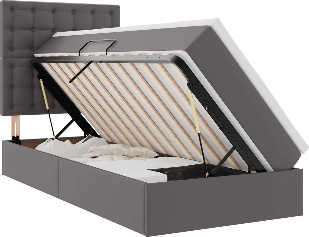 vidaXL Tárolós Ágy matracmal fejtámlával Szürke 90 x 200 cm Műbőr