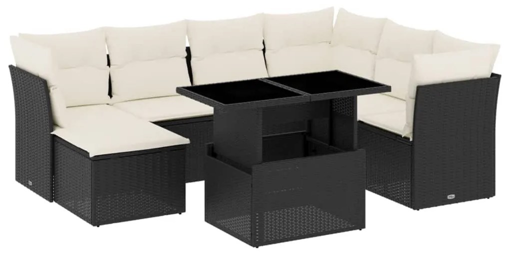 8 részes fekete polyrattan kerti ülőgarnitúra párnákkal