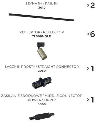 Zuma Line 3022 - Spotlámpa sínrendszerrel TUBE 6xGU10/35W/230V fekete/arany