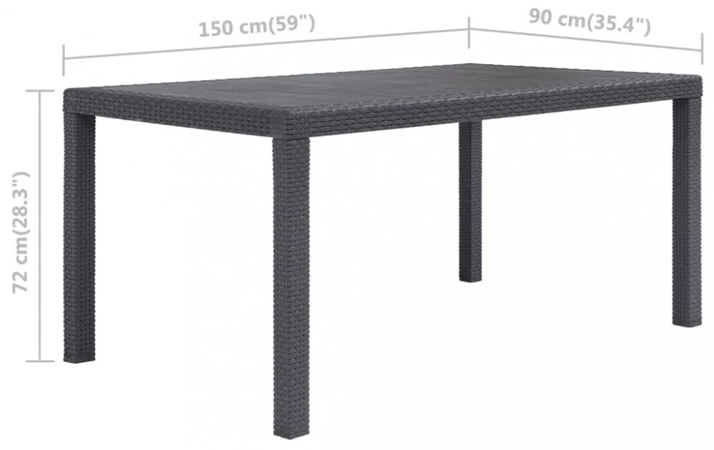 barna rattan hatású műanyag kerti asztal 150 x 90 x 72 cm