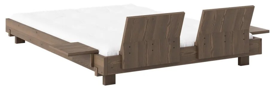 Barna borovi fenyő franciaágy ágyráccsal 140x200 cm Social – Karup Design