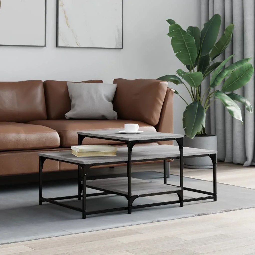 Szürke sonoma színű szerelt fa dohányzóasztal 102 x 60 x 45 cm