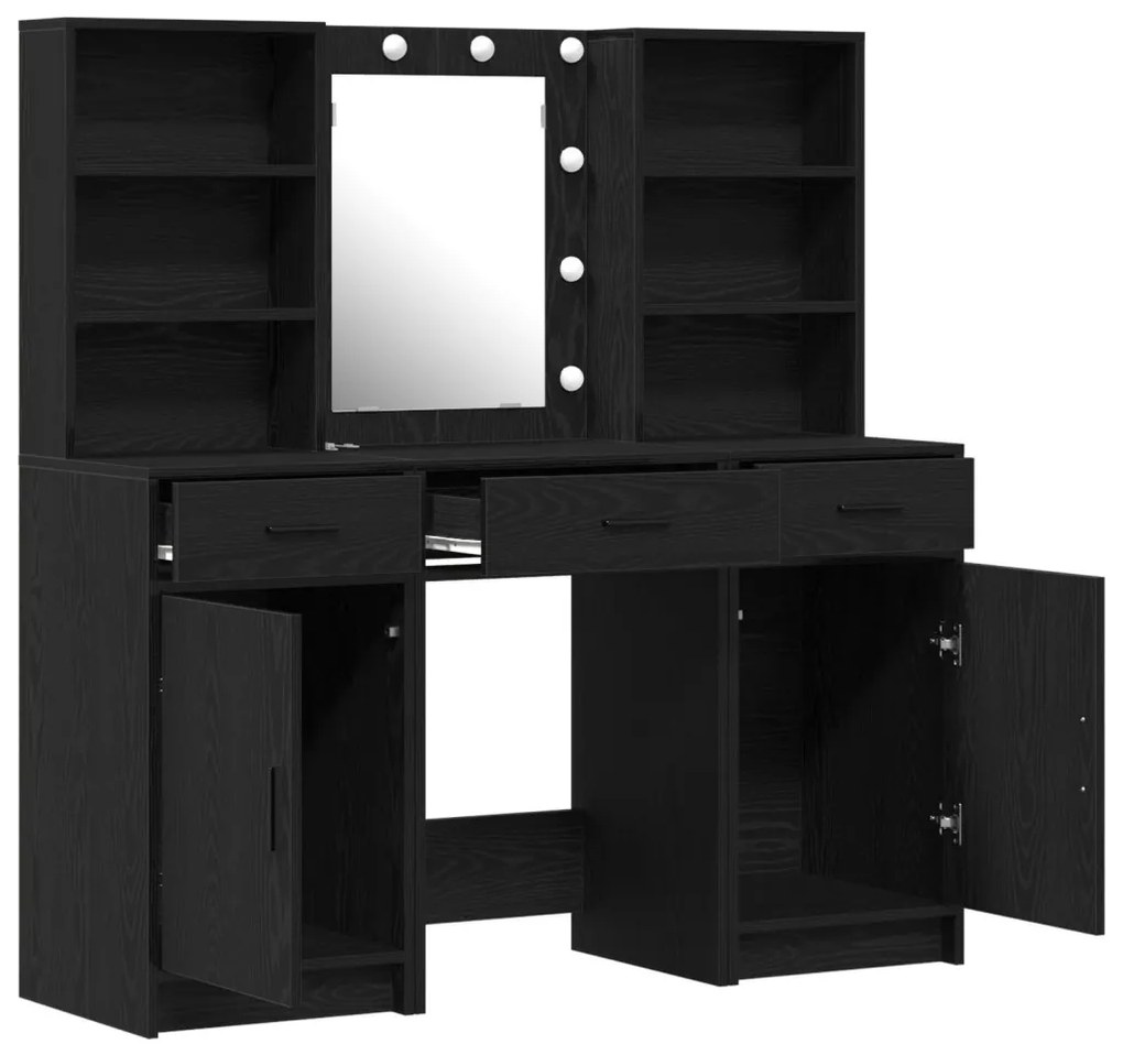 Sminkasztal Készlet 3 pcs Musta tammi 50 x 41 x 135 cm Faanyag