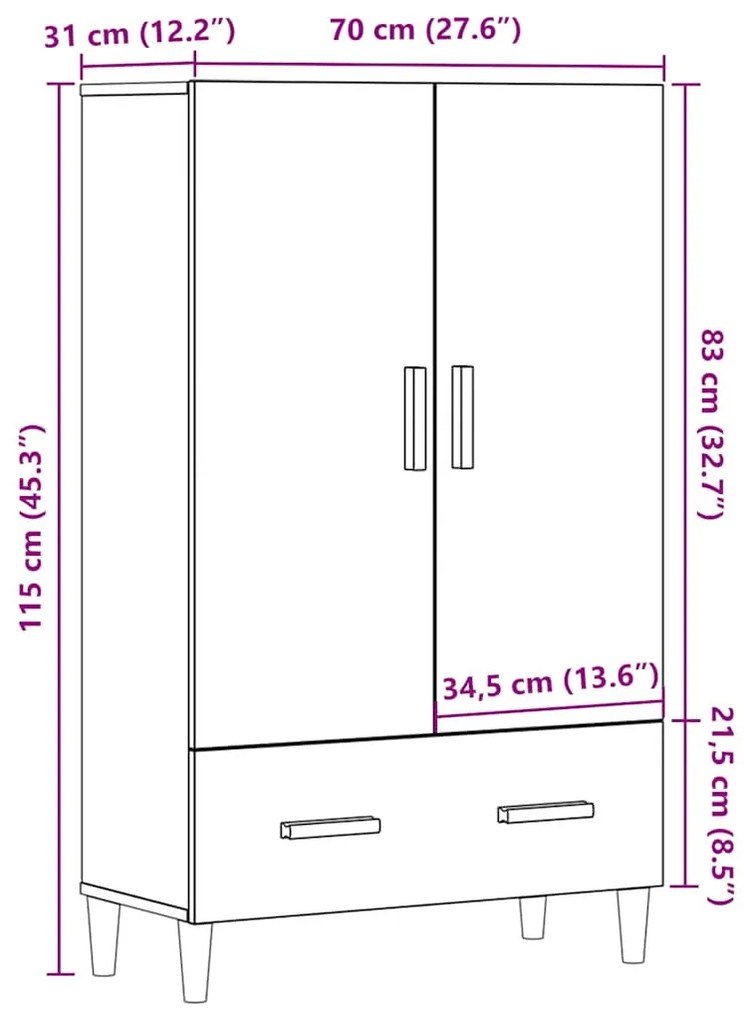 Highboard régi fa 70x31x115 cm gépesített fa
