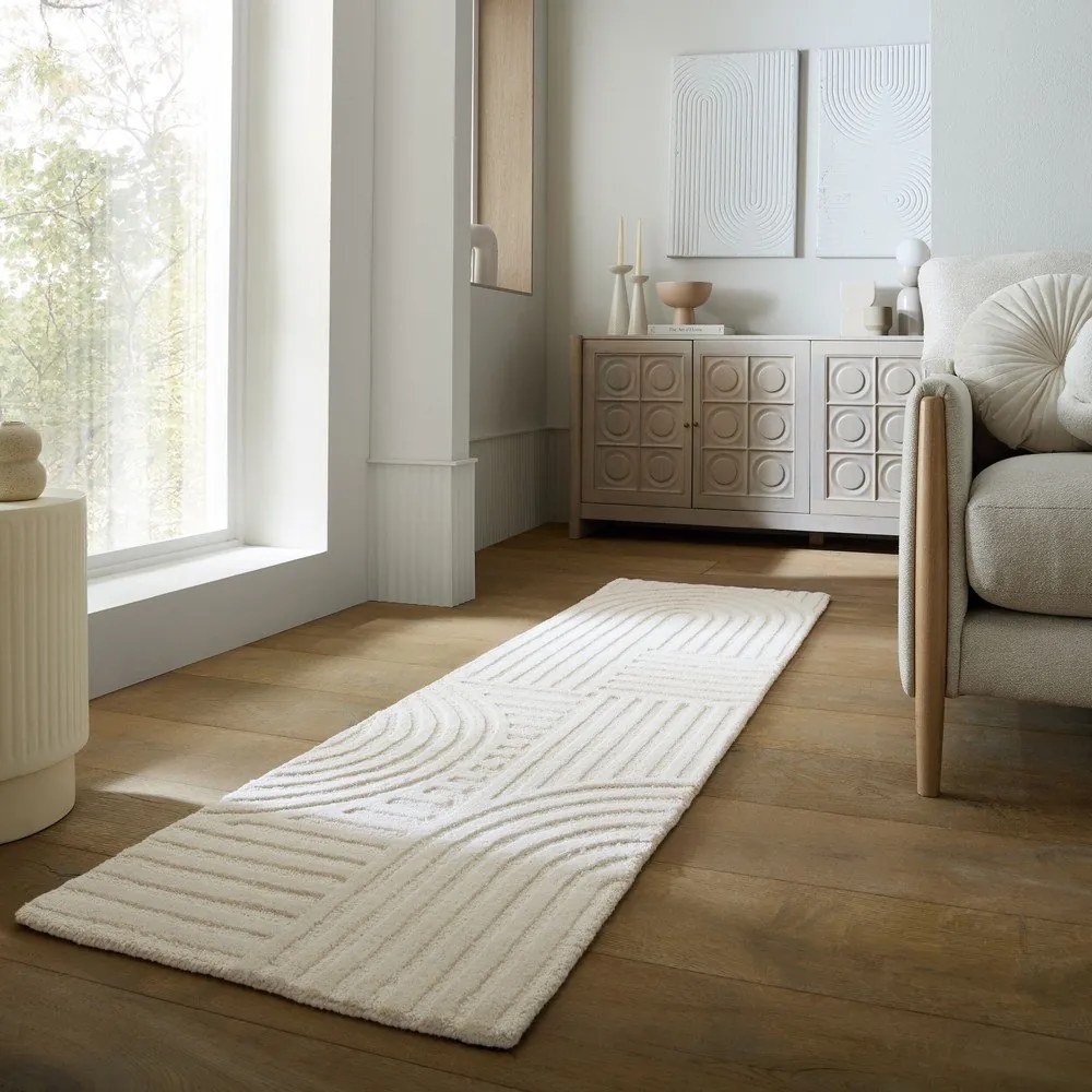 Elefántcsont színű kézi szövésű gyapjú futószőnyeg 60x230 cm Zen Garden – Flair Rugs